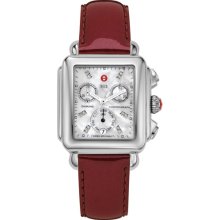 MICHELE Signature Deco Diamond Dial Scarlet Patent Leather