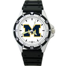 Michigan Wolverines U-m Ncaa Men's Large Dial Sports Watch W/rubber Bracelet
