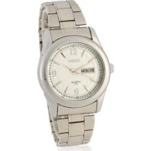 MIKE Men's Round Dial Analog Watch with Stainless Steel Strap (Silver)