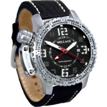 Millage Moscow Men's Swiss Made Quartz GMT Black Buffalo Leather Strap Watch