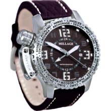 Millage Moscow Men's Swiss Made Quartz GMT Brown Buffalo Leather Strap Watch