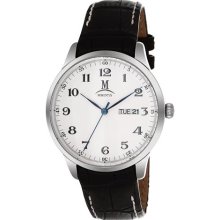 Momentus Stainless Steel Black Leather Band White Dial Men's Watc ...