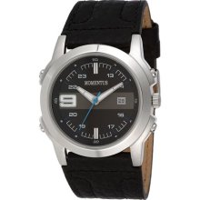 Momentus Stainless Steel with Black Leather Band & Dial Men's Wa ...