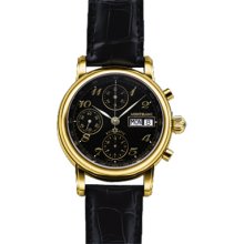 Mont Blanc Mens 08458 Star Collection Gilt XL Chronograph Automatic Black Alligator Skin Strap Watch