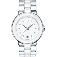 Movado 0606540 Womens Swiss Diamond Accent White Ceramic And Stainless Steel