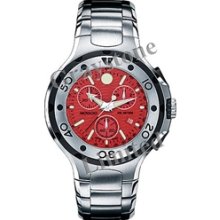 Movado 800 Mens Chronograph 45mm Red Dial Stainless Steel 2600022