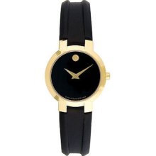 Movado Faceto Series 0605043 Black Dial 18k Gold Plated Case Ladie's Watch