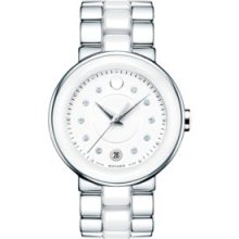 Movado Ladies Cerena Diamond Watch White Ceramic and 0606540