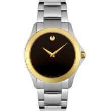 Movado Men's Large Black Museum Dial Gold Plated Stainless Steel Watch 0605871