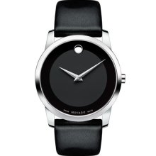 Movado 'Museum' Leather Strap Watch Black