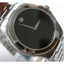 Movado Museum Men's Swiss Made Silver Quartz Black Dial Watch w/ Box $895
