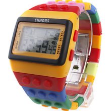 Multi-Color Block Brick Style Wrist Automatic Watch with Night Light