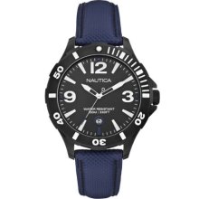 Nautica Bfd 101 Men's Quartz Watch With Black Dial Analogue Display And Blue Leather Strap A13025g