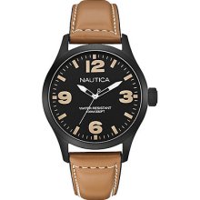 Nautica Bfd 102 Men's Quartz Watch With Black Dial Analogue Display And Brown Leather Strap A13614g