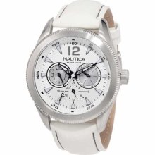Nautica Men's Leather N14622G White Crocodile Leather Quartz Watch with Silver Dial