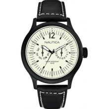 Nautica Men's NCT 150 Cream Dial, Black Leather Strap A13601G Watch