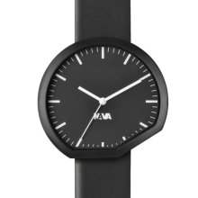 Nava Mens Ora Analog Stainless Watch - Black Leather Strap - Black Dial - 0430N