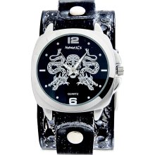 Nemesis Men's Black Snake Skull Leather Band Watch