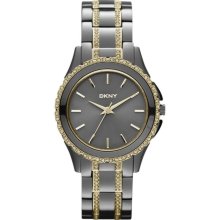 New DKNY Womens Round Analog Crystals Watch Grey Ceramic Bracelet Quartz