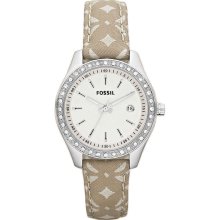 New FOSSIL Stella Mini Signature Crystals Ladies Quartz Steel WatchBeige Nylon