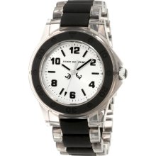 New JUICY COUTURE Ladies Round Analog Black Watch Grey Clear Plastic Bracelet