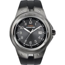 New TIMEX Expedition Metal Tech Mens Round Steel Watch Indiglo Black Rubber Band - Black - Metal