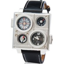 New Unique Design Two-dial Quartz Square Analog Men Sports Watch (Black)