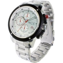 Nice Italy Mens Enzo Chrono Bracciale Stainless Watch - Silver Bracelet - Silver Dial - NICW1057ECB021002