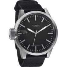 Nixon Men's Chronicle A127000-00 Black Leather Analog Quartz Watch with Black Dial