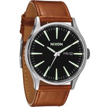 Nixon The Sentry Leather Watch in Black & Saddle