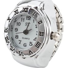 Numbers Women's Roman Design Alloy Analog Quartz Ring Watch (Silver)