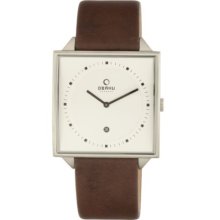 Obaku By Ingersoll Unisex Silver Dial Brown Leather Strap Watch