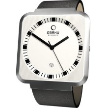 Obaku Harmony Mens Ultra Slim Stainless Watch - Black Leather Strap - White Dial - V139GCIRB