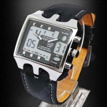 Ohsen Lcd Digital Analog Black Dial Date Stop Watch Quartz Mens Sports Watch