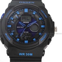Ohsen Mens Cool Rubber Band Digital Dual Core Lcd Date Alarm Sport Quartz Watch