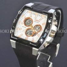 Ohsen White Quartz Analog Digital Mens Black Silicon Wrist Gift Watch S069