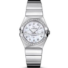 Omega Constellation Quartz Mop Diamond Dial Bezel Watch 123.15.27.60.55.003