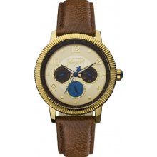 Original Penguin Men's Quartz Watch With Gold Dial Analogue Display And Brown Leather Strap Op5008gd