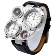 Oulm Military Army Dual Time Zones Movements Watch Big Dial Leather Sports Mens