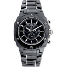 Oversized Black Ceramic Chronograph Watch with Screw Accents