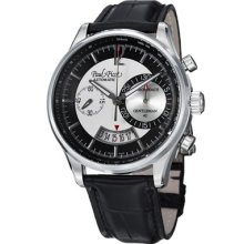 Paul Picot Watches Men's Chronograph Silver tone Dial Black Leather Bl