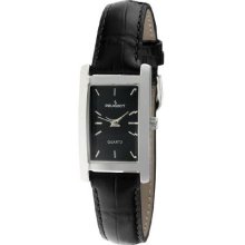 Peugeot 3008Bk Women'S 3008Bk Silver-Tone Black Leather Strap Watch