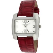 Peugeot Women's Red Leather With Silver-Tone Case Watch