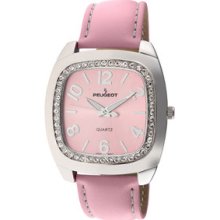 Peugeot Women's Silvertone Pink Leather Strap