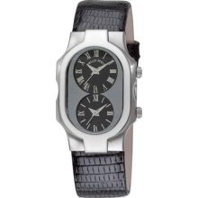 Philip Stein Women's 'Signature' Black Strap Dual Time Watch