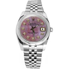 Pink diamond dial rolex date just watch jubilee SS bracelet datejust