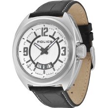 Police Gambler Men's Quartz Watch With Silver Dial Analogue Display And Black Leather Strap Pl.13404Js/04