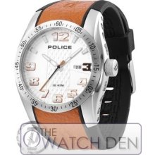 Police Mens Top Gear-x Orange Rubber Strap Watch 12557js-04c
