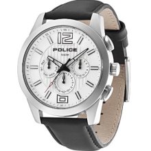 Police Trophy Lancer Mf Men's Quartz Watch With White Dial Chronograph Display And Black Leather Strap 13399Js/04