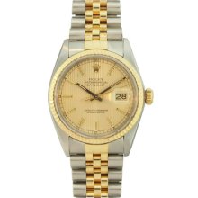 Pre-owned Rolex Men's Datejust Two-tone Champagne Tapestry Dial Watch